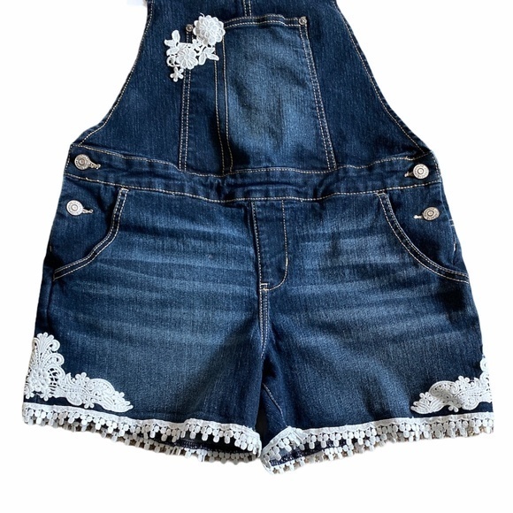 Jordache Lace Embroidered Denim Short Overalls - Picture 3 of 10